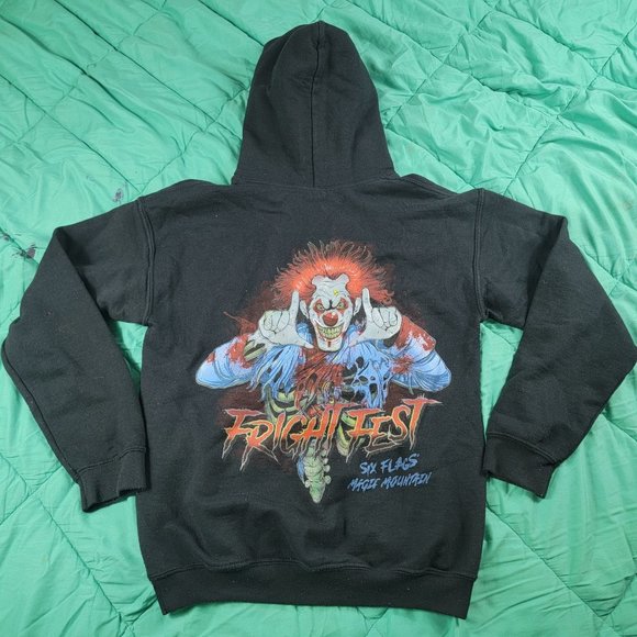 Six Flags Fright Fest Adults Large Pullover Scary Clown Black Long Sleeve - Picture 1 of 9